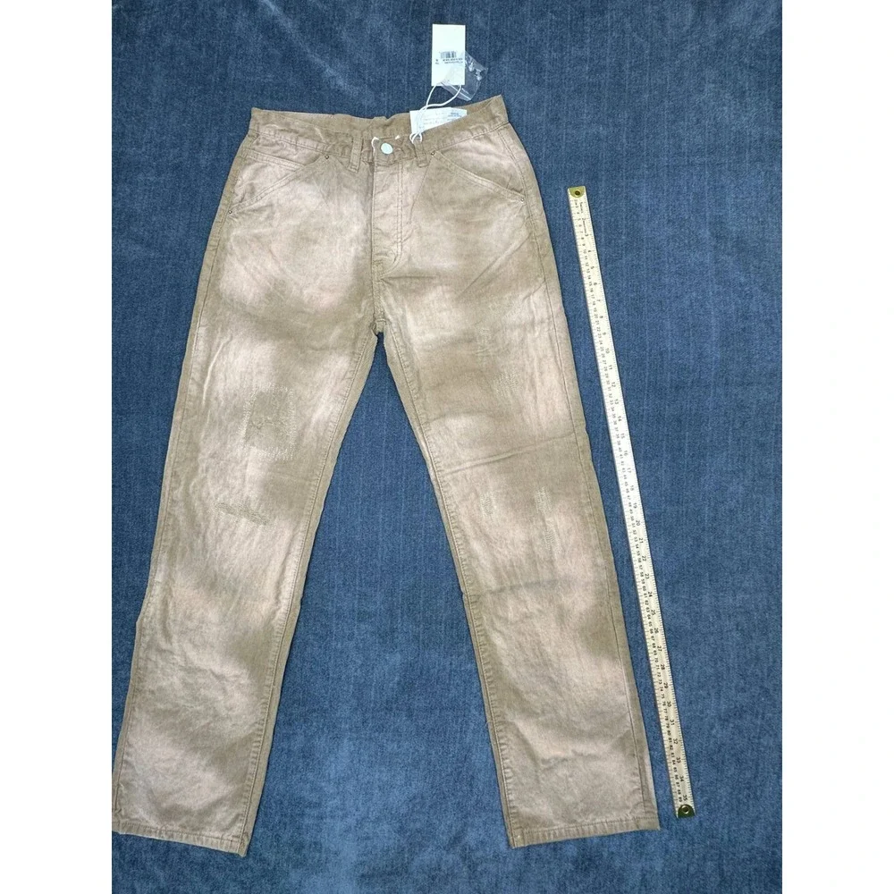 MNML V648 Repaired Corduroy Denim Tan Distressed Straight Leg Pants Mens Size 30